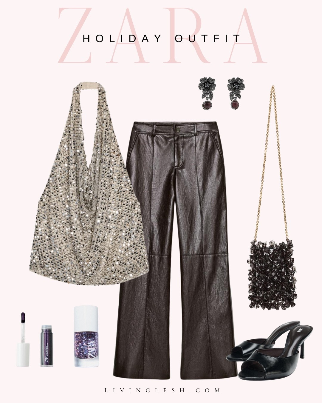 Zara | Zara outfit | Zara fashion | Sequin top | Leather pants | Holiday outfit | New years eve | New years party | Holiday party | Holiday party outfit | Zara style | Heels | Sequin purse | Holiday makeup

#LTKSeasonal #LTKHoliday #LTKFindsUnder50