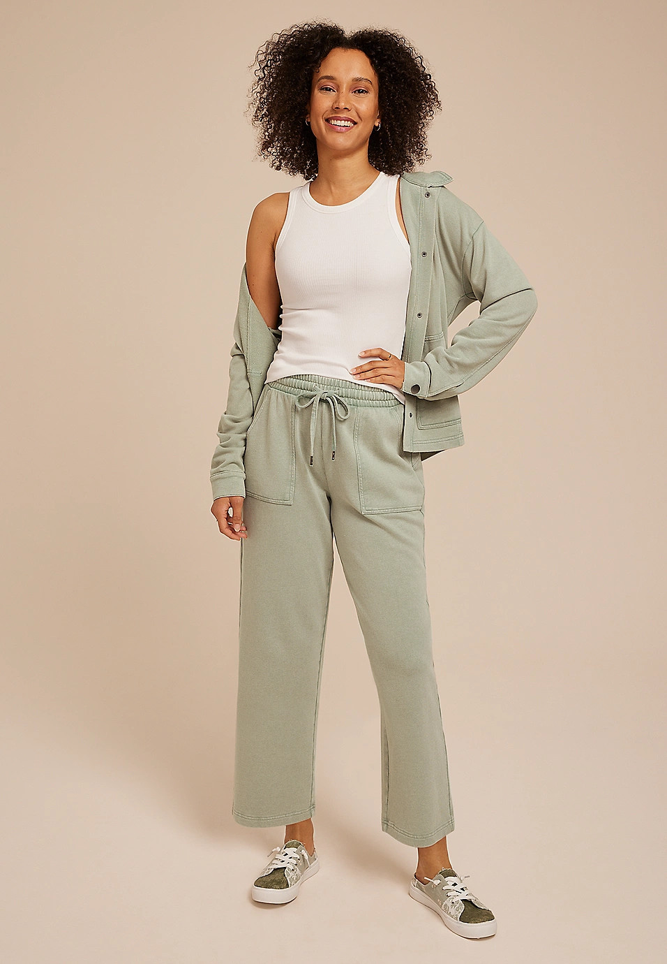 Washed Knit High Rise Wide Leg Cropped Pant | Maurices