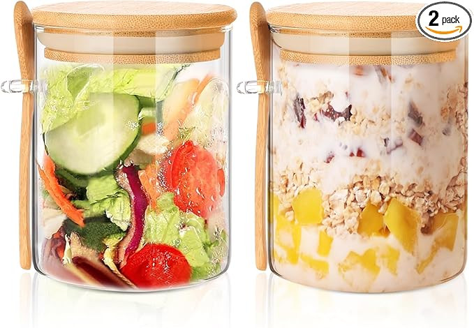 2 Pack 25oz Large Overnight Oats Containers with Lids, Overnight Oats Jars with Spoons, Glass Jar... | Amazon (US)