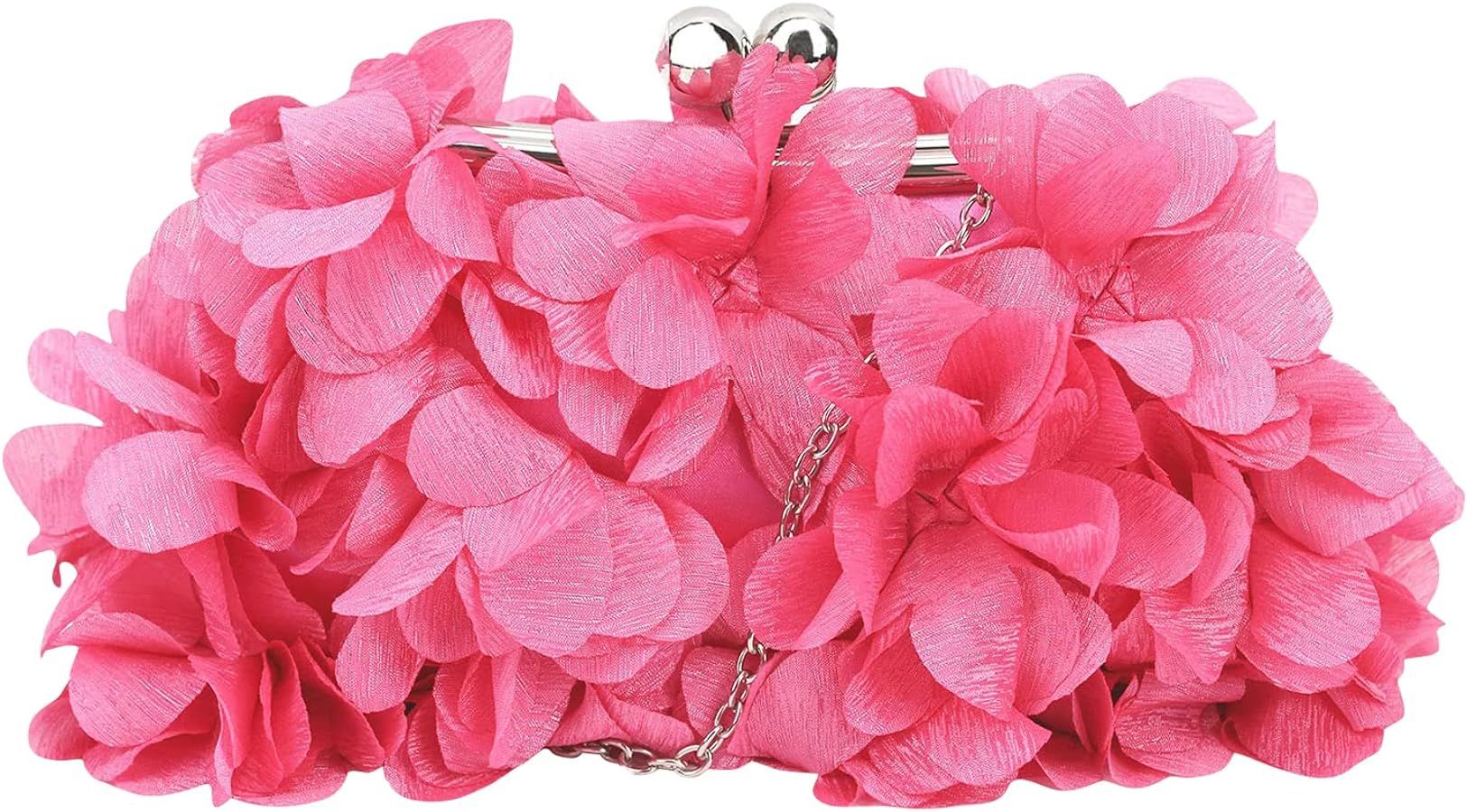 JAMBHALA Women Clutch Evening Bag Small Floral Purses with Chain for Wedding, Party, Prom | Amazon (US)