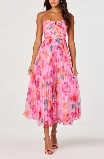 Bayley Floral Print Pleat Party Dress | Nordstrom