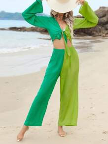 Two Tone Knot Front Cover Up Set SKU: sw2302204777944549New$12.60AddThis Sharing ButtonsShare to ... | SHEIN