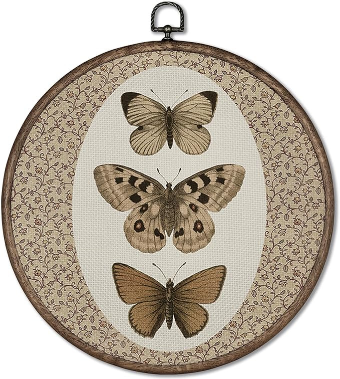 GWFSJYU Vintage Butterfly Framed Wall Art, Butterfly Bathroom Decor, Butterflies Round Canvas Pri... | Amazon (US)