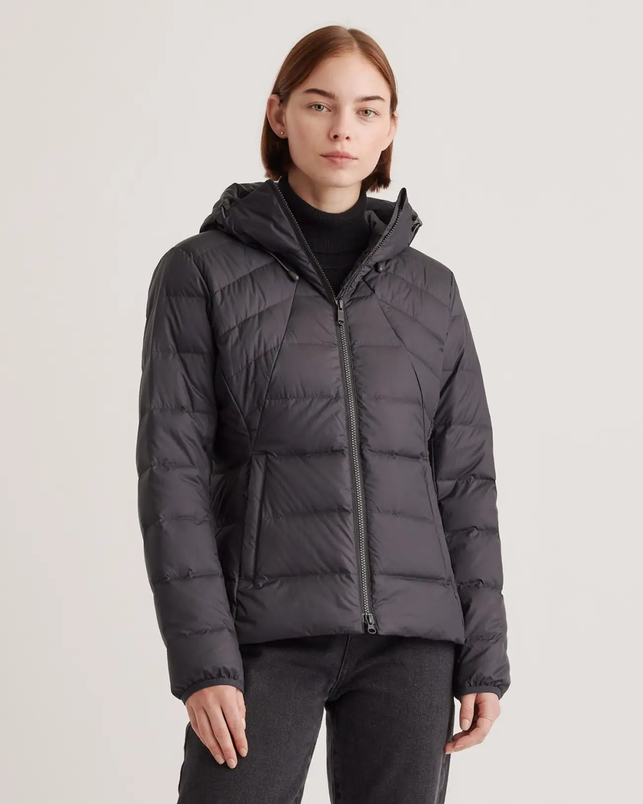 Lightweight Down Packable Puffer Hooded Jacket in Black | Quince