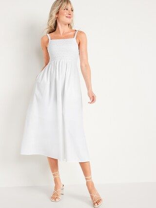 Fit & Flare Sleeveless Cotton-Poplin Smocked-Bodice Midi Dress for Women | Old Navy (US)