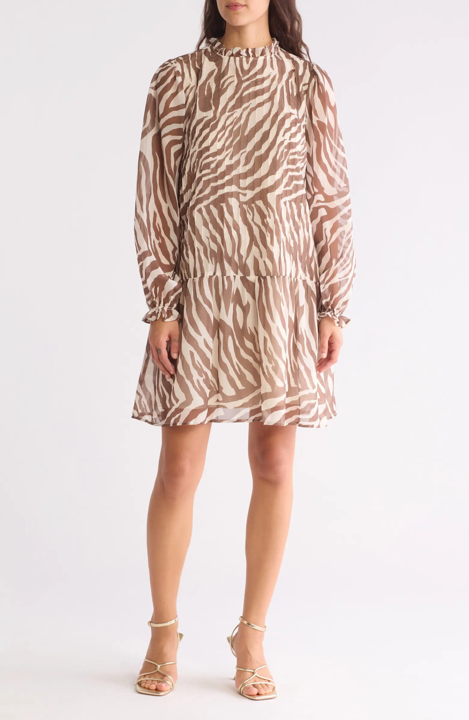 Ruffle Neck Long Sleeve Pleated Dress | Nordstrom Rack