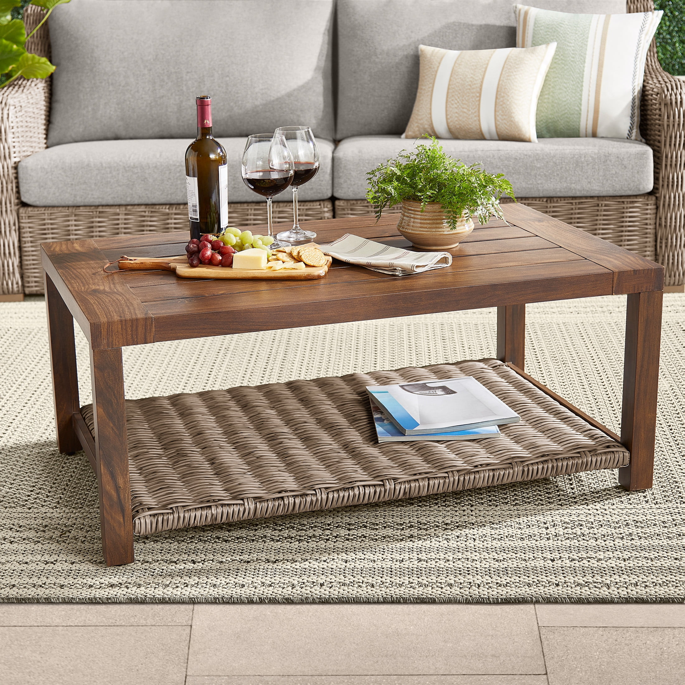 Better Homes & Gardens Bellamy Outdoor 1pc Patio Coffee Table, Gray Wicker | Walmart (US)