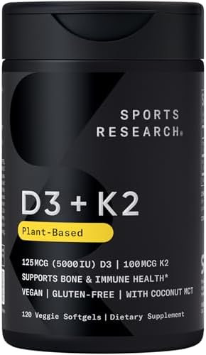 Sports Research® Vitamin D3 + K2 w/Coconut Oil - Vegan Vitamin D 5000iu & Mk7 Vitamin K 100mcg f... | Amazon (US)