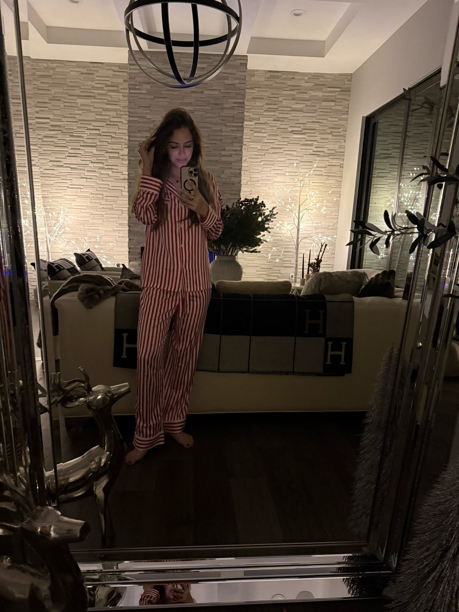 Candy cane satin pjs from Amazon  
Wearing small 

#LTKFindsUnder50 #LTKHoliday #LTKSeasonal