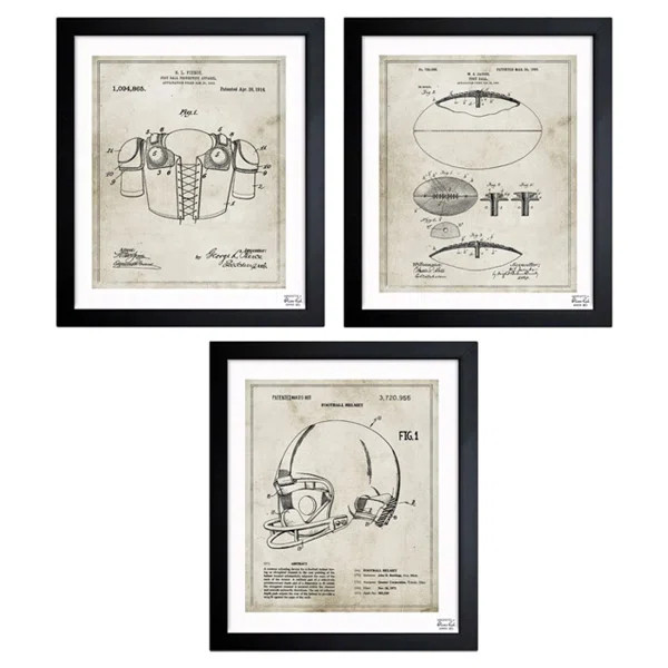 Football - 3 Piece Graphic Art Set on Paper (Set of 3) | Wayfair Professional