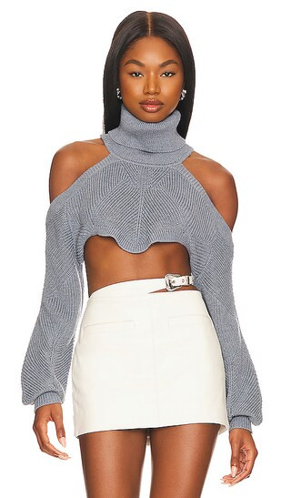 Azalia Cold Shoulder Mock Neck Sweater in Grey | Revolve Clothing (Global)