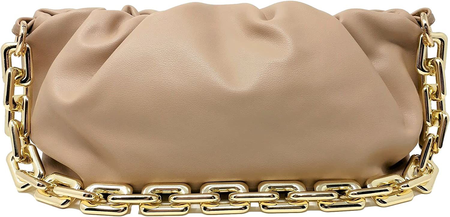 Women's Chain Pouch Bag | Cloud-Shaped Dumpling Clutch Purse | Ruched Chain Link Shoulder Handbag | Amazon (US)