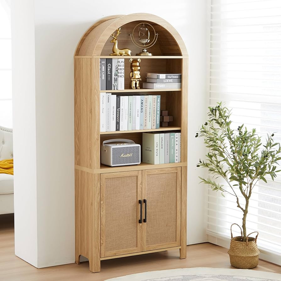 71" Tall Arched Bookcase with Storage, Modern 6-Tier Arched Cabinet with Door, Arched Bookshelf C... | Amazon (US)