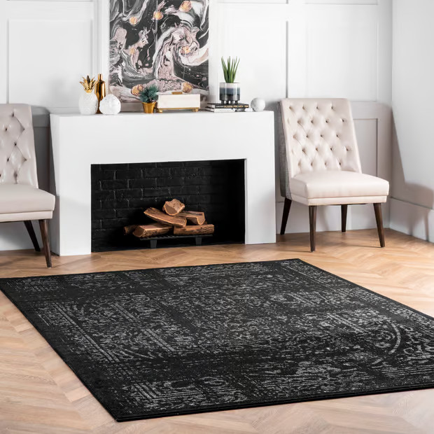 Black Ring Around The Rosette Area Rug | Rugs USA