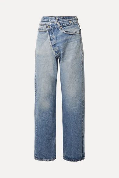 R13 - Crossover Asymmetric High-rise Straight-leg Jeans - Mid denim | NET-A-PORTER (US)