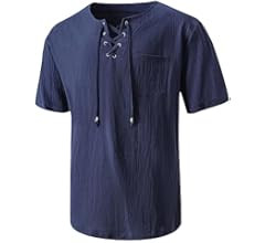 JIEFULL Mens Renaissance Costume Shirts,Medieval Lace Up Short Sleeve Viking Beach Hippie Shirts | Amazon (US)