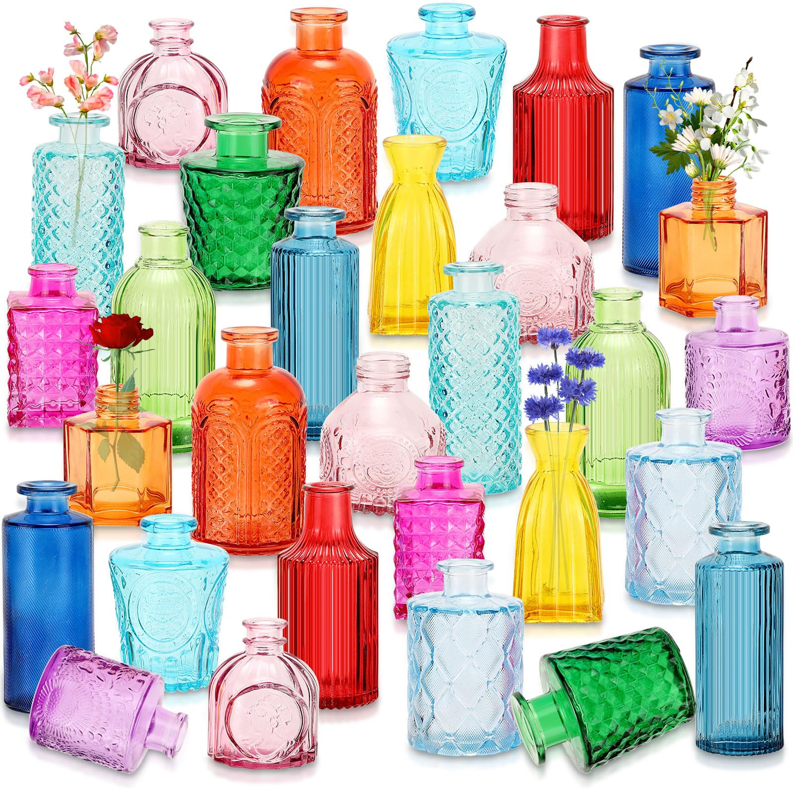 Yaomiao 30 Pcs Vases Bulk Colored Flower Glass Bud Vases Valentine Vintage Colored Glass Bottles ... | Amazon (US)