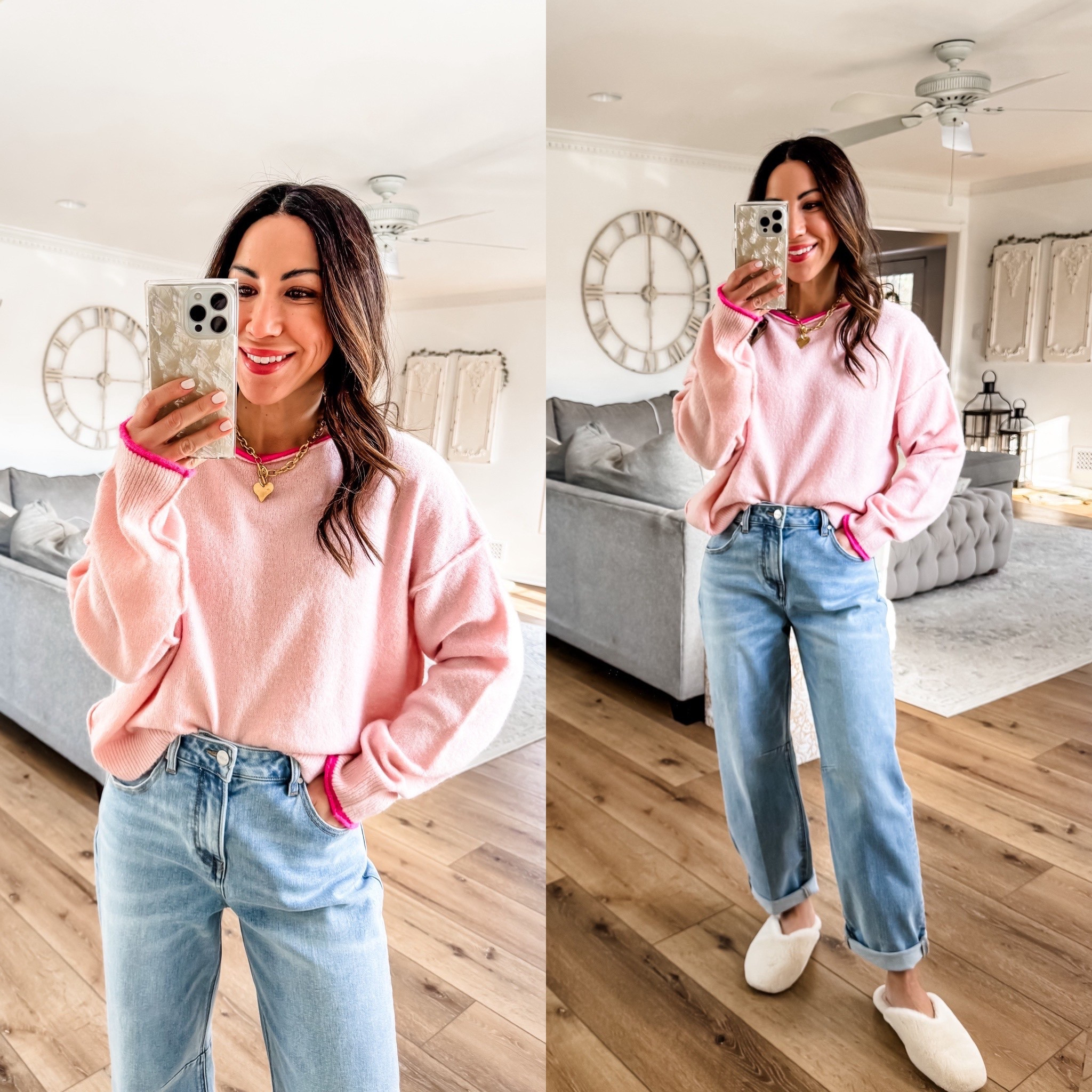 Barrel jeans, 25. Small pink sweater. Valentine’s Day.

#LTKFindsUnder100 #LTKOver40