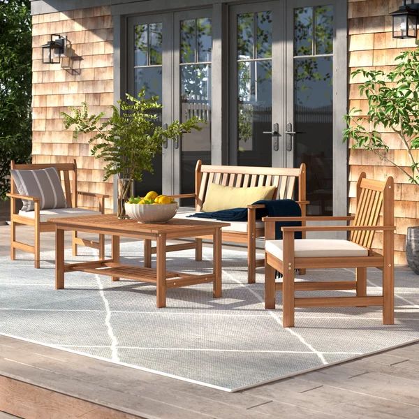 Joliet Solid Wood 4 - Person Seating Group with Cushions | Wayfair North America