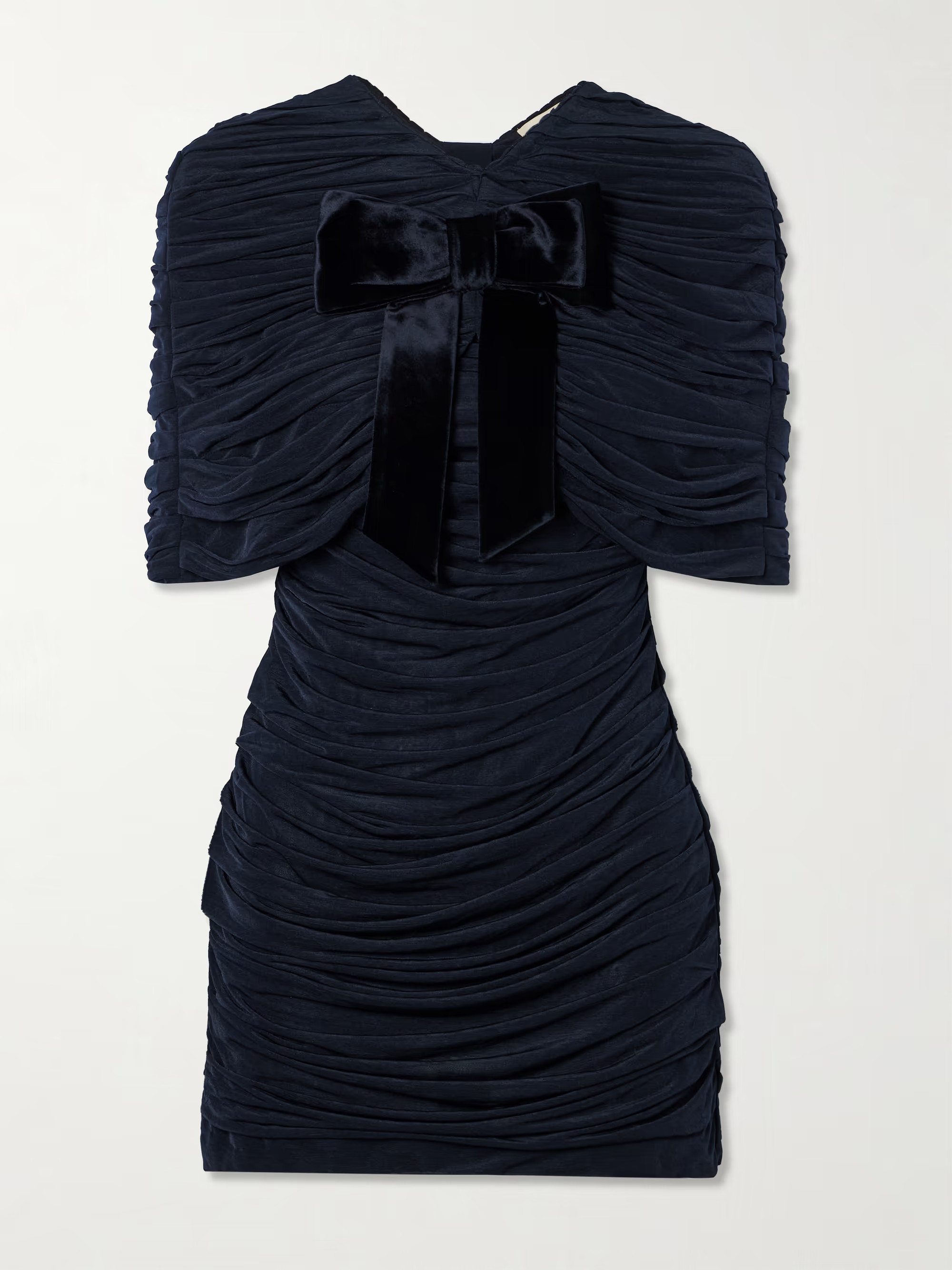 Bow-embellished velvet-trimmed gathered jersey mini dress | NET-A-PORTER (UK & EU)