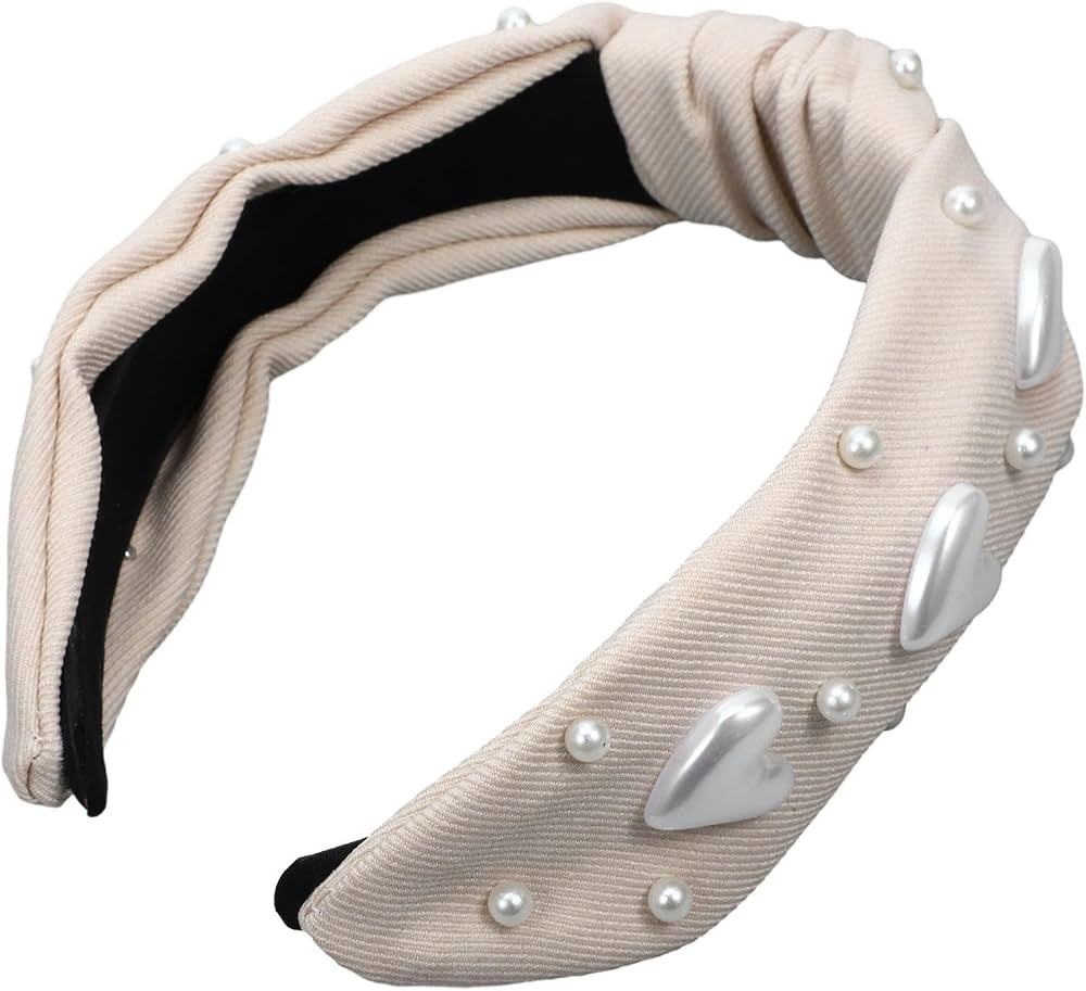 OSALADI Knotted Pearl Headband with Heart Studs for Women, Decorative Cream White Hairband, Valen... | Amazon (US)
