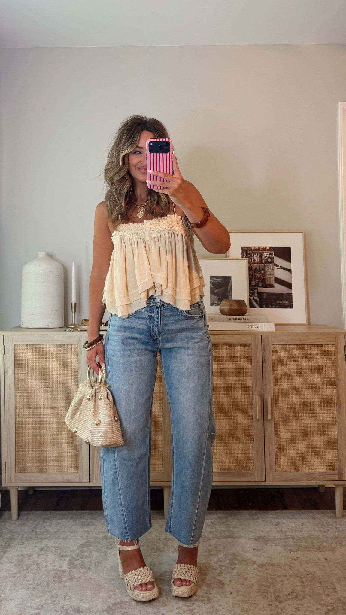 35% off with LEANN35, if expired use code LEANN30 this top is so cute, reminds me of FP! i’m in a size S. these barrel jeans are SO flattering! i really love the style, length and fit of this pair. i’m in a size 27. the wedges are a little tight, size up! @VICI 

#LTKootd