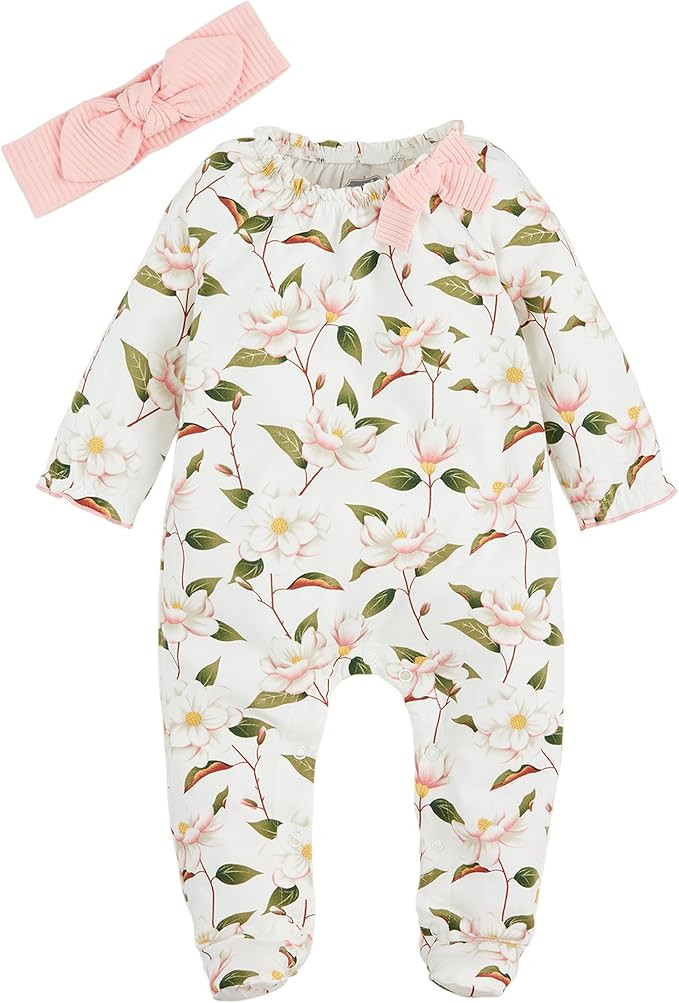 Mud Pie Baby Girl Magnolia Printed Sleeper | Amazon (US)