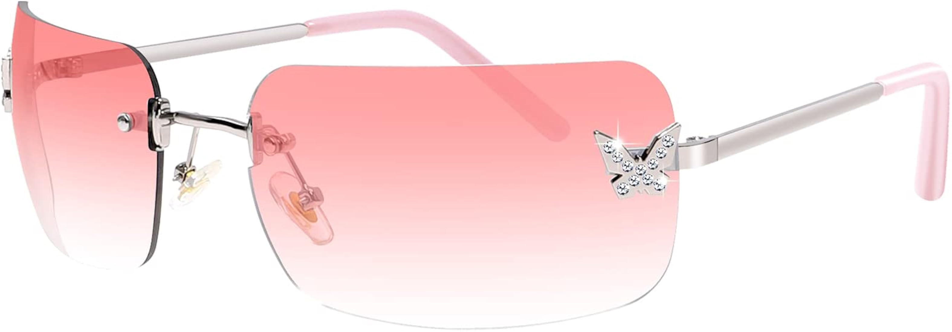 Rectangle Y2k Sunglasses for Women,Trendy Rimless Sunglasses Retro Square Vintage Shades | Amazon (US)