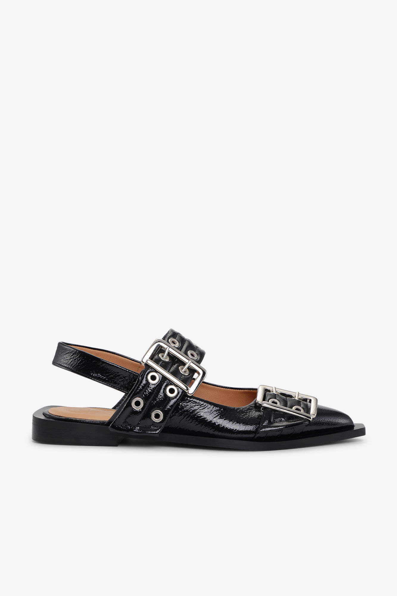 Feminine Buckle Ballerinas in Black | Ganni
