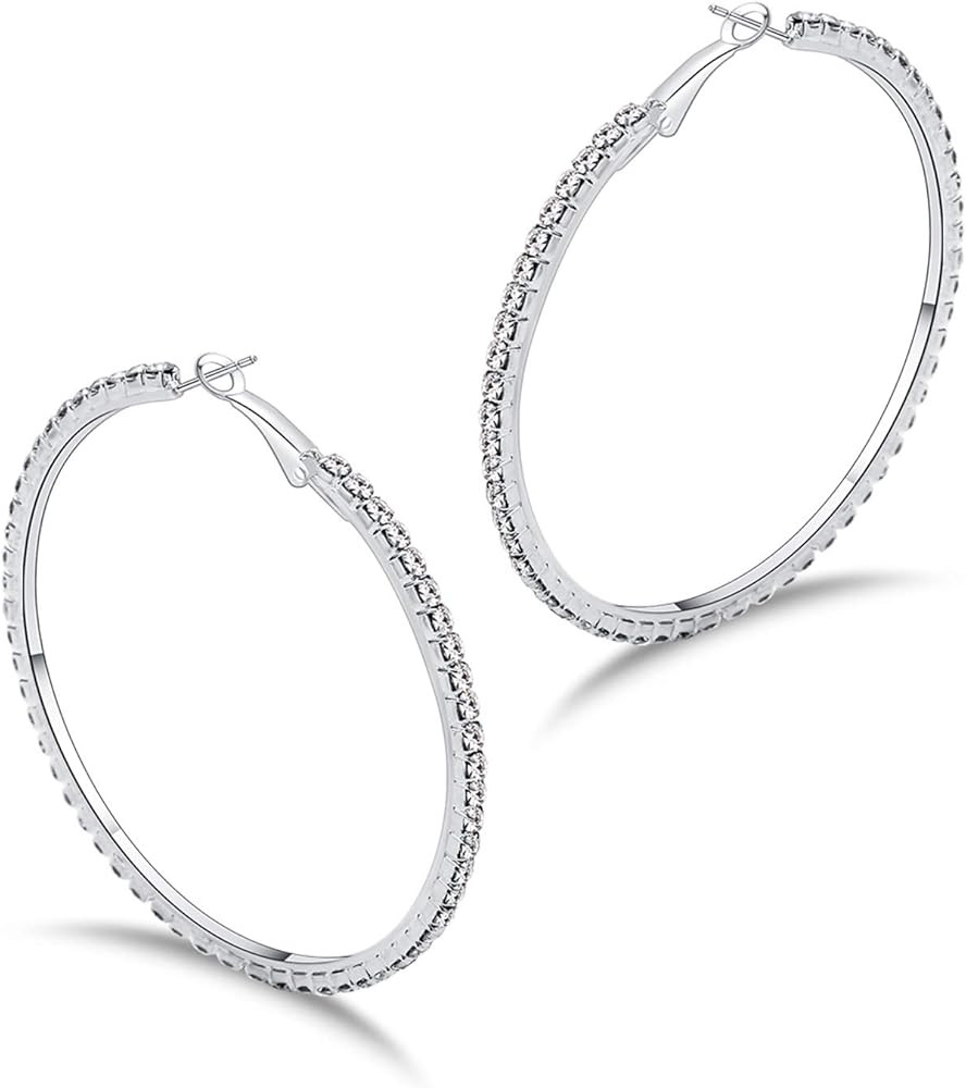Royal Amoyy Hoop Earrings for Women and Girls, Shinning Rhinestone Hoop Earrings, Hypoallergenic Pla | Amazon (US)
