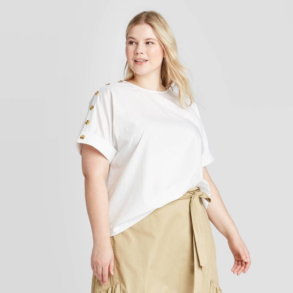 Women's Plus Size Short Sleeve Blouse - Who What Wear White 2X, Women's, Size: 2XL | Target