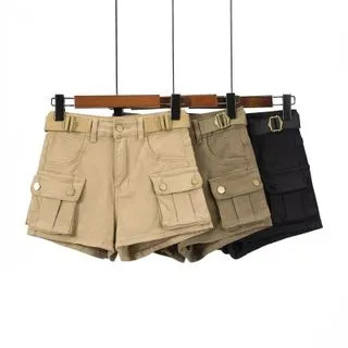 High Waist Plain Denim Cargo Shorts | YesStyle Global