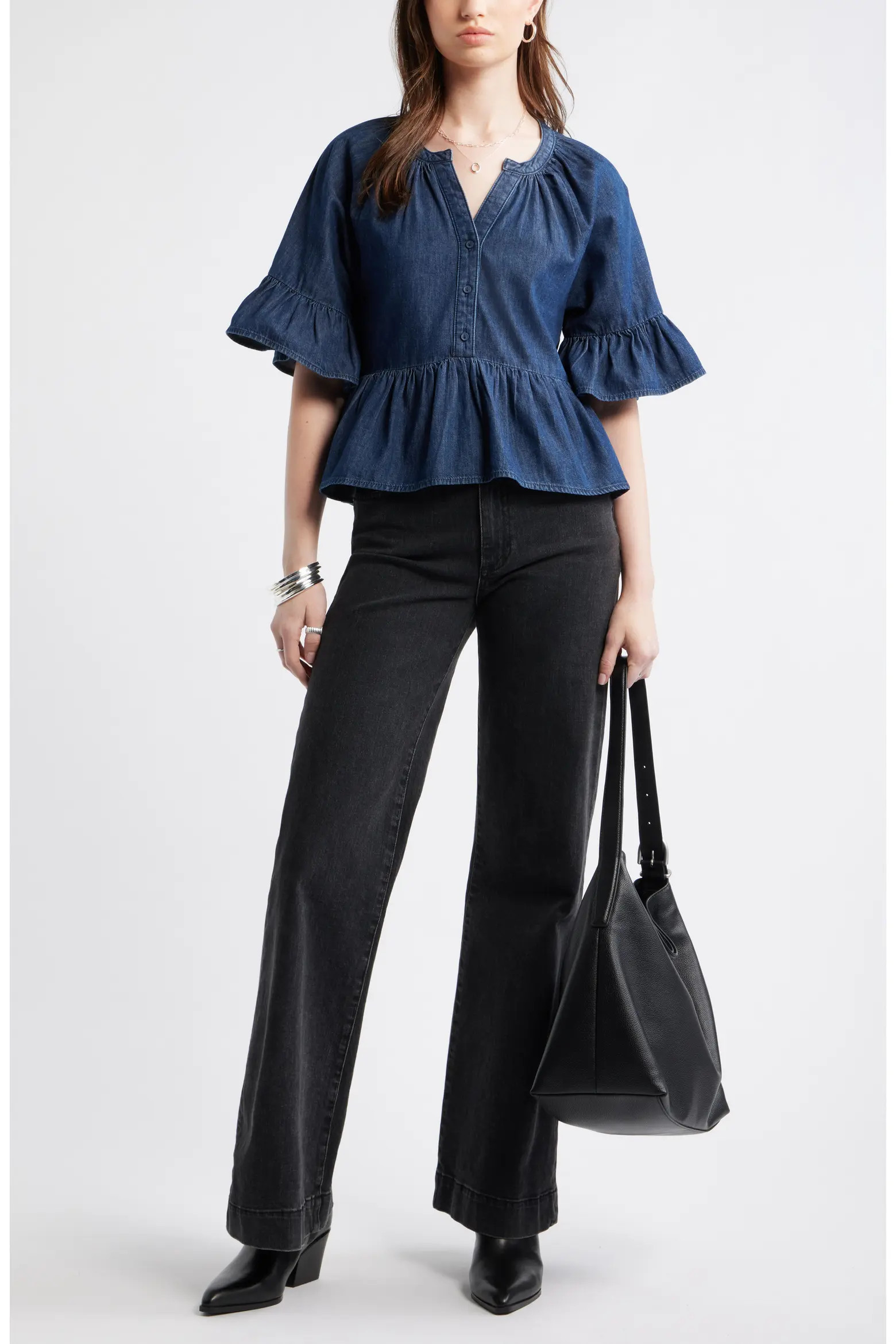 Treasure & Bond Cotton Chambray Peplum Top (Women) | Nordstrom | Nordstrom