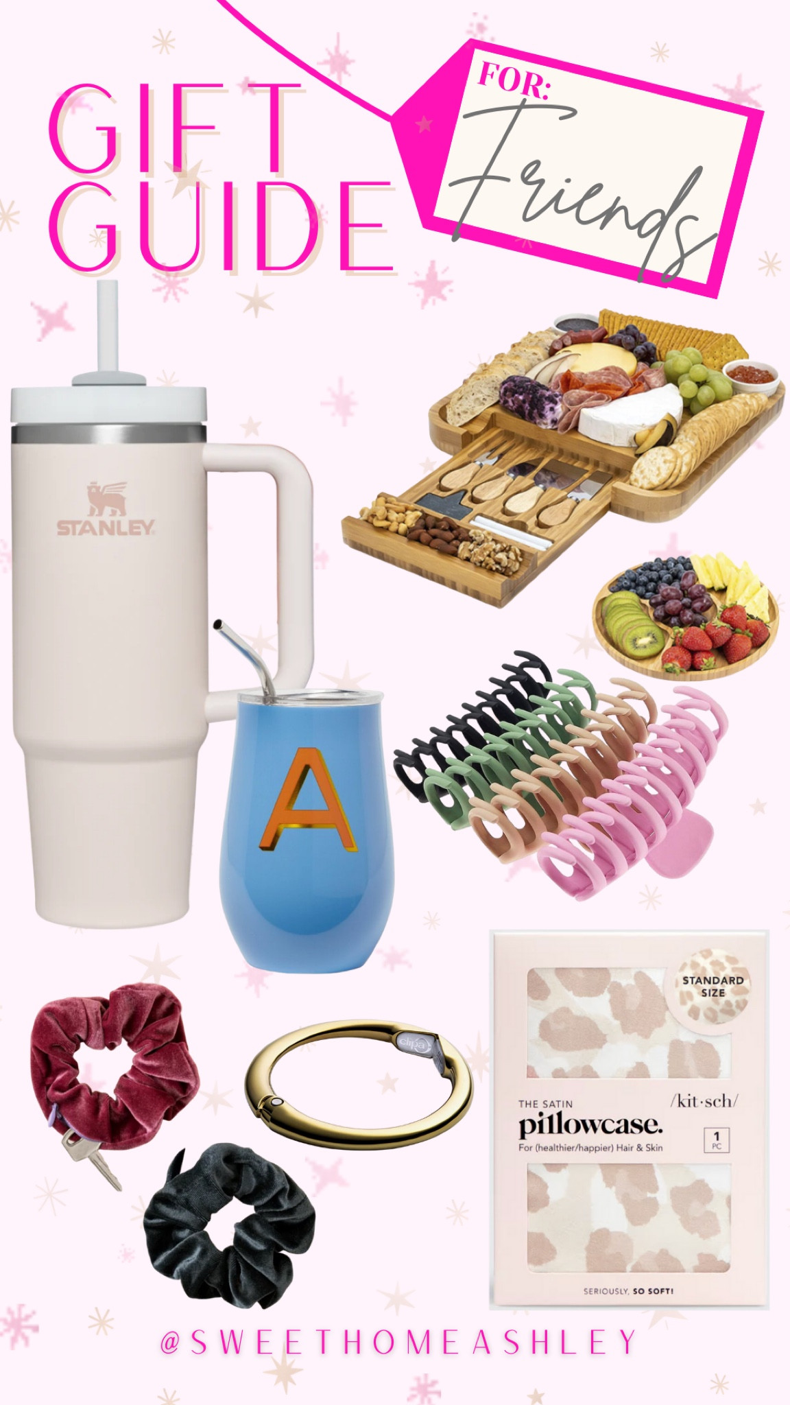 Gifts for her, gifts for friend, gifts for sister, cute water bottle, scrunchie with pocket, purse holder, silk pillowcase, charcuterie board 

#LTKGiftGuide #LTKSeasonal #LTKHoliday
