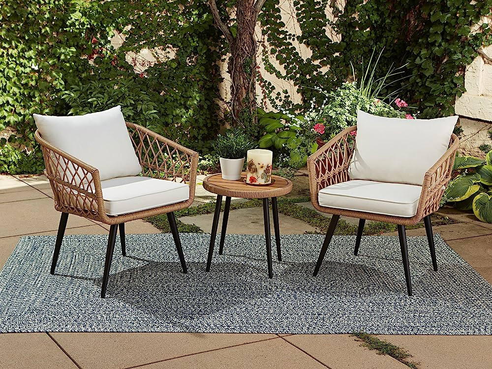 Quality Outdoor Living 65-YZ03HM Hermosa 3 Piece Chat Set, Aluminum Frame + Tan Wicker + Linen Cu... | Amazon (US)