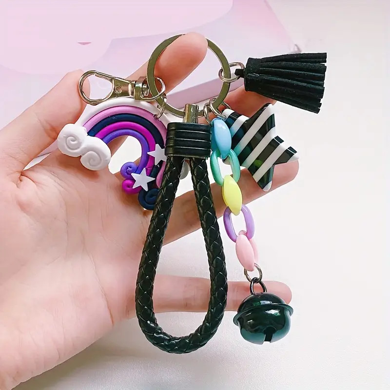 Cute Rainbow Star Cloud Keychain Y2k Color Block Wristlet - Temu | Temu Affiliate Program