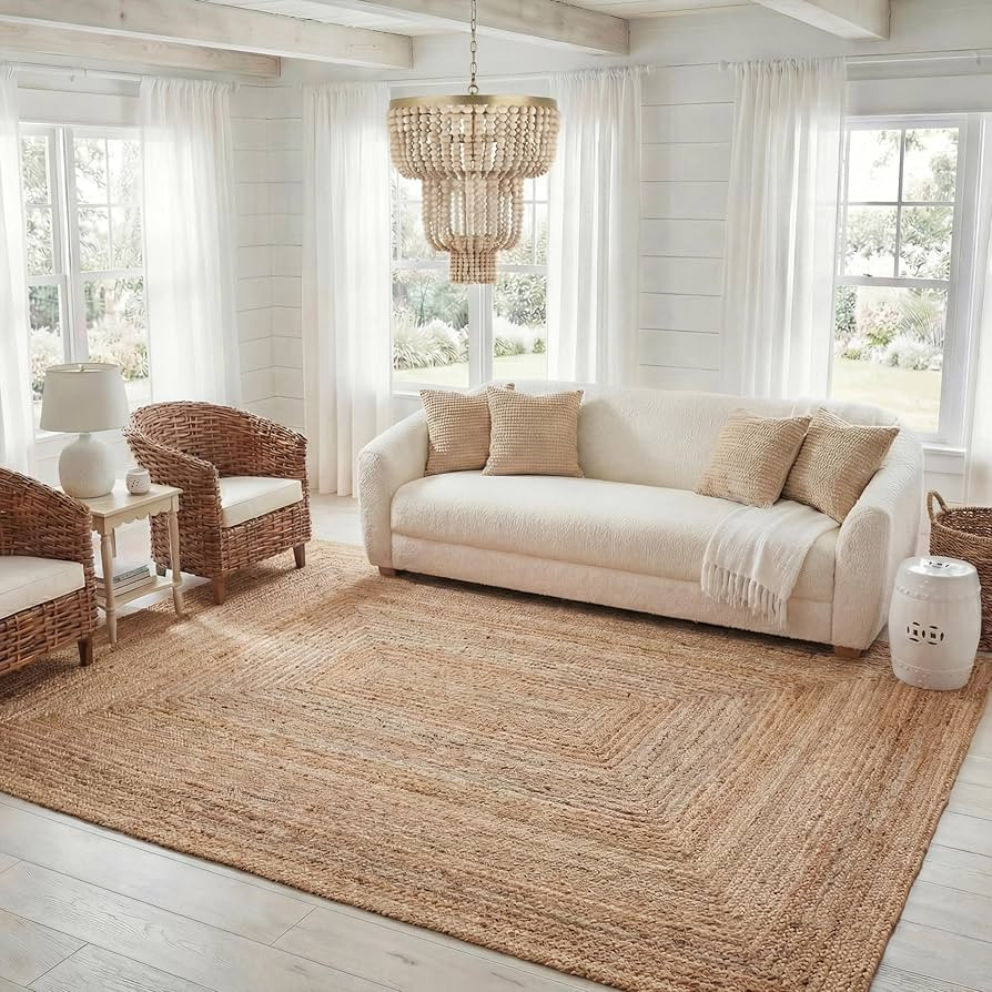 SAFAVIEH Area Rug 6x9 - Cape Cod Collection - Natural Brown, Handmade Braided Flat Weave Jute (CA... | Amazon (US)
