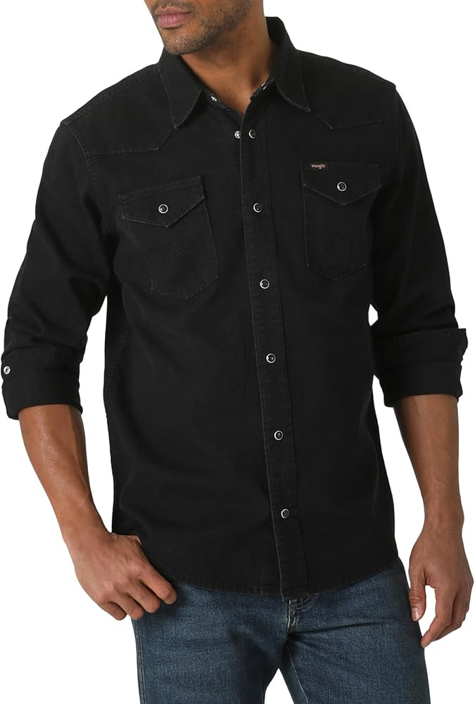 Wrangler Mens Iconic Denim Regular Fit Snap Shirt | Amazon (US)