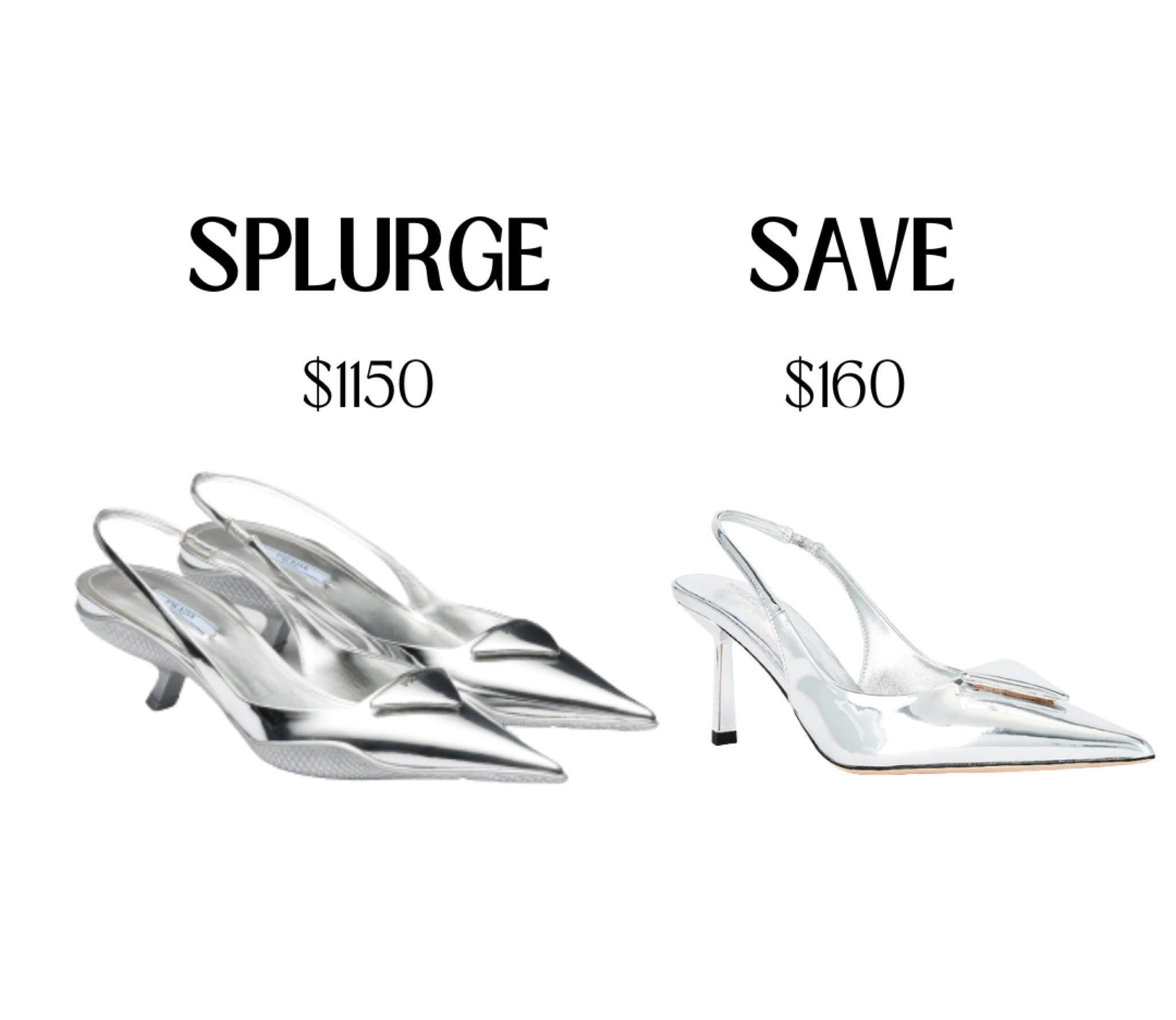 Would you rather splurge on Prada for over $1,000 or save on a similar $160 pair?! I’m going with the second option in this case 😏 

#LTKseasonal #designerheels #designerdupe #highheels #heels #metallic #silver #silverheels #LTKSeasonal #LTKGiftGuide #LTKWedding #summerstyle #summertrend 

#LTKFind #LTKstyletip #LTKshoecrush