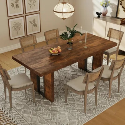 This Large, Solid Wood Dining Table Features A Farmhouse Style, A Rectangular, Heavy Tabletop, And Heavy-Duty Legs. It Seats 6-8 People And Its Rustic | Wayfair North America