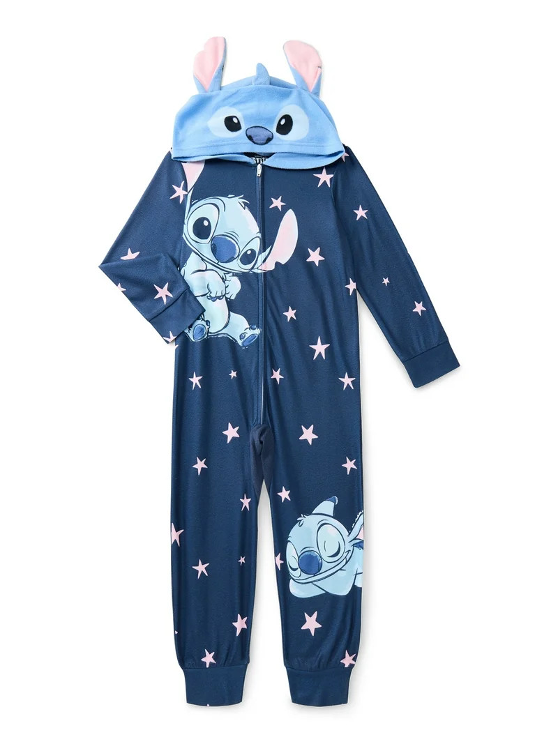 Stitch Girls Fleece Union Suit with Hood, Sizes 4-12 | Walmart (US)