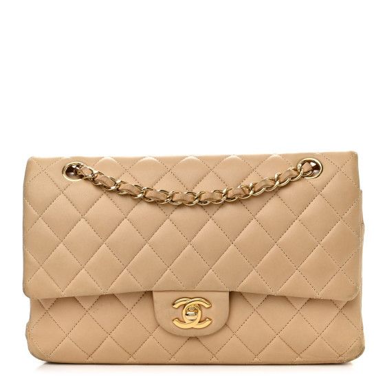 Lambskin Quilted Medium Double Flap Beige | FASHIONPHILE (US)