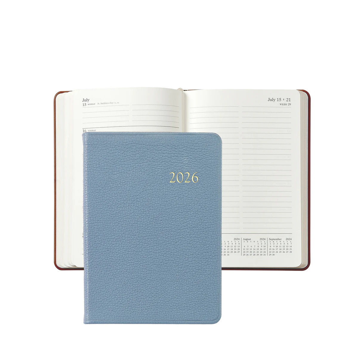 2026 Weekly Notebook in Blue Pebble Grain Leather | Over The Moon
