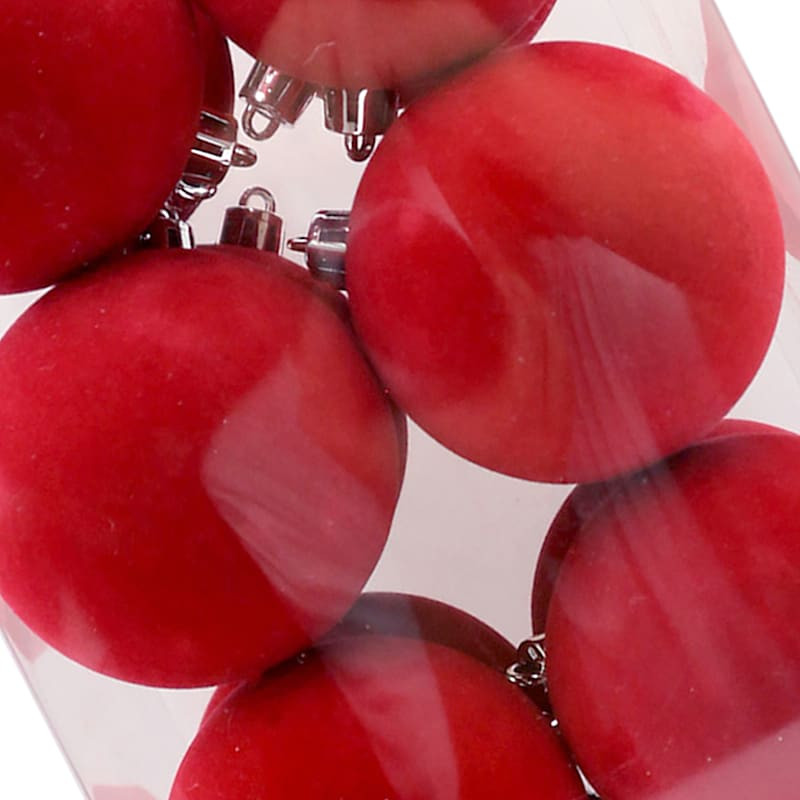 16-Count Red Flocked Shatterproof Ornaments, 70mm | At Home