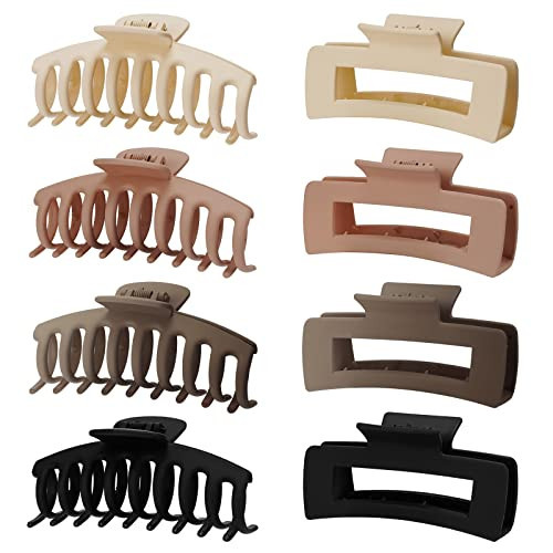 Large Hair Accessories Pack - 8 Pieces 4.3" Claw Clips for Thick & Thin Hair, 90's Vintage Big Jaw Clips in Cream, Light Pink, Dark Brown, Black | Amazon (US)