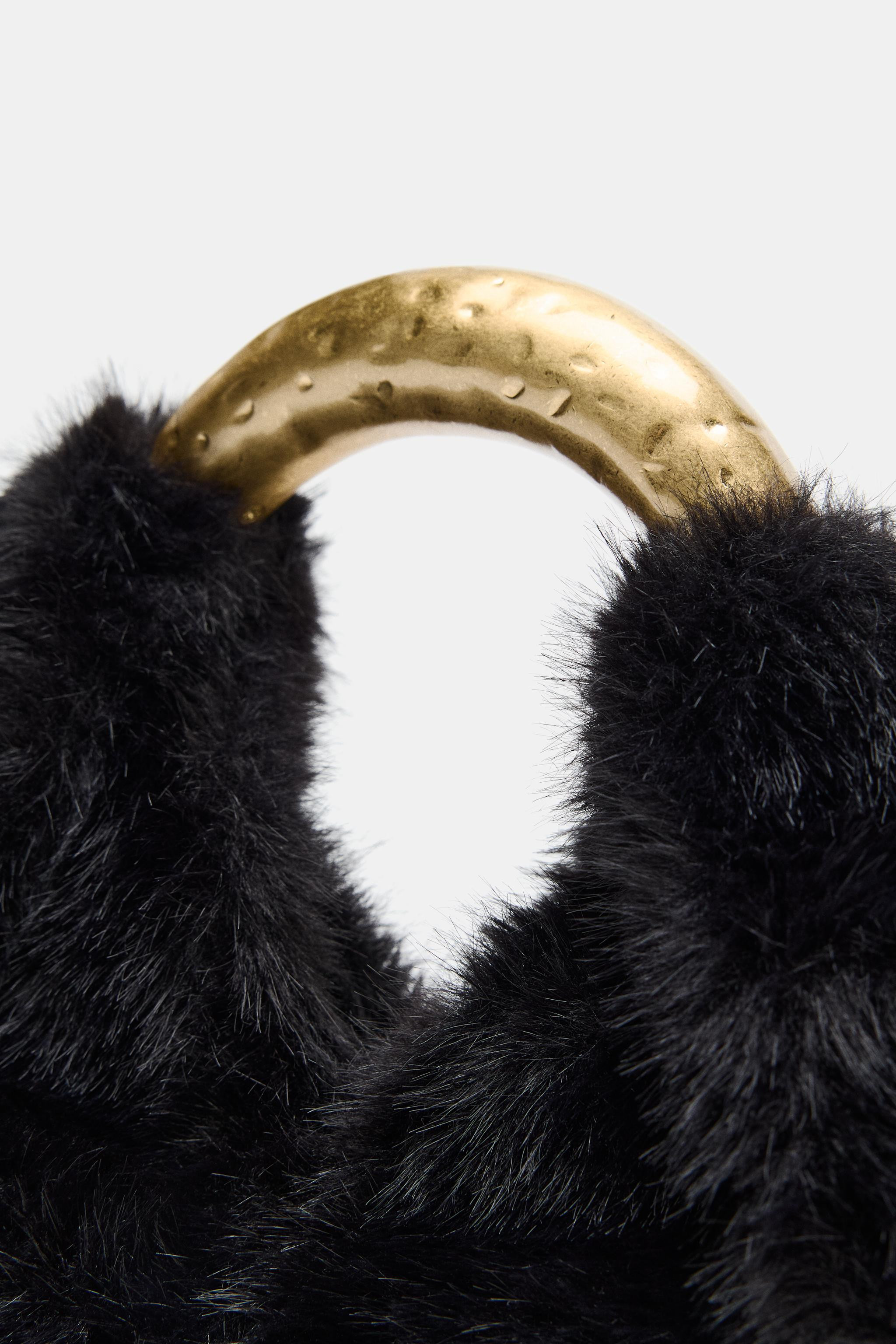 FAUX FUR HANDBAG WITH METAL HANDLE | Zara US