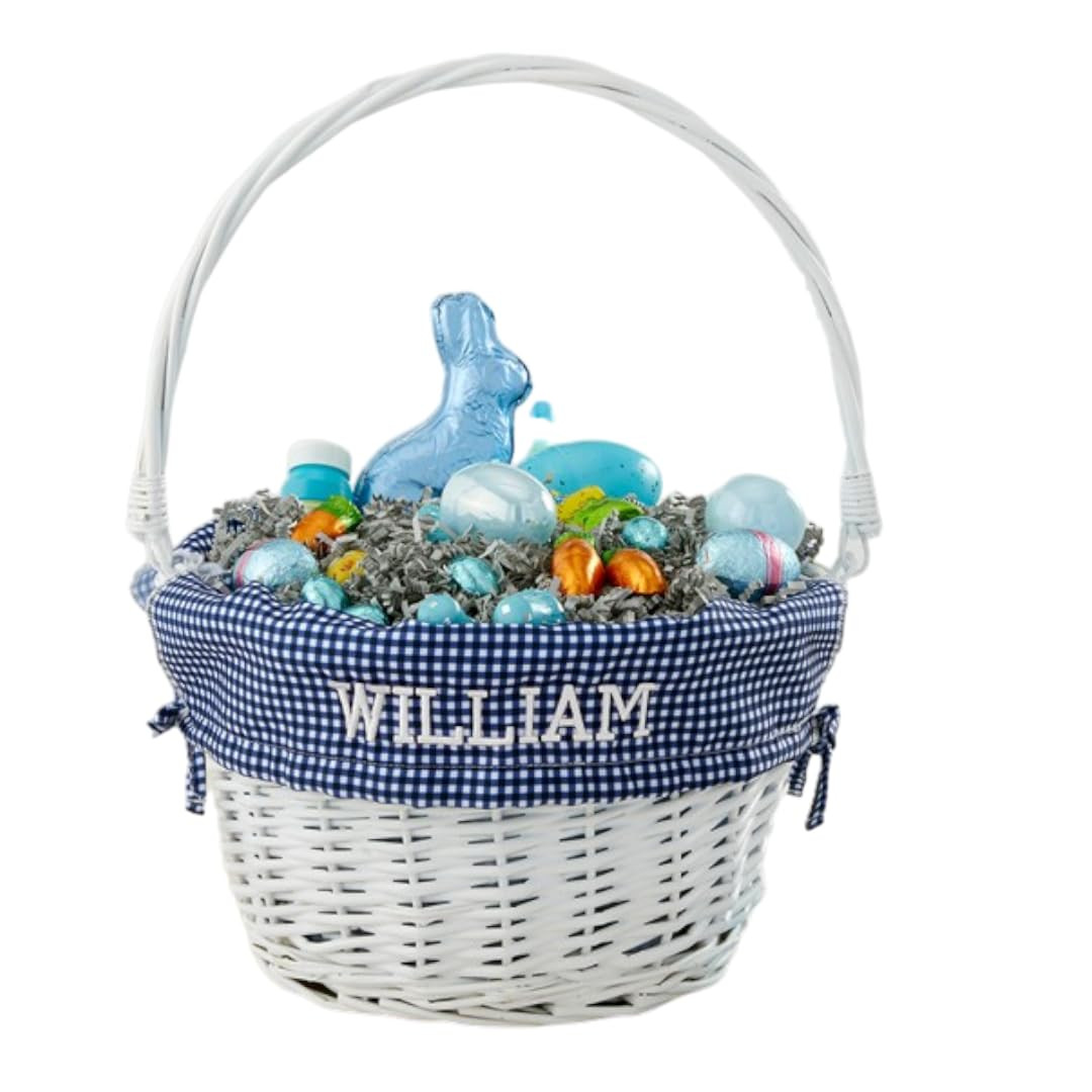 Personalization Universe Personalized Classic White Easter Basket – Embroidered Navy Checkered ... | Amazon (US)