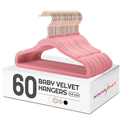 HOUSE DAY Velvet Baby Hangers for Closet, Kids Hangers Velvet 60 Pack, Non Slip Toddler Hanger 11.8 Inch, Durable Childrens Hanger for Newborn Baby Clothes- Blush Pink | Amazon (US)