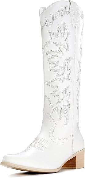 IUV Cowboy Boots For Women Knee High Boots Pointy Toe Women's Western Boots Side Zipper Chunky He... | Amazon (US)