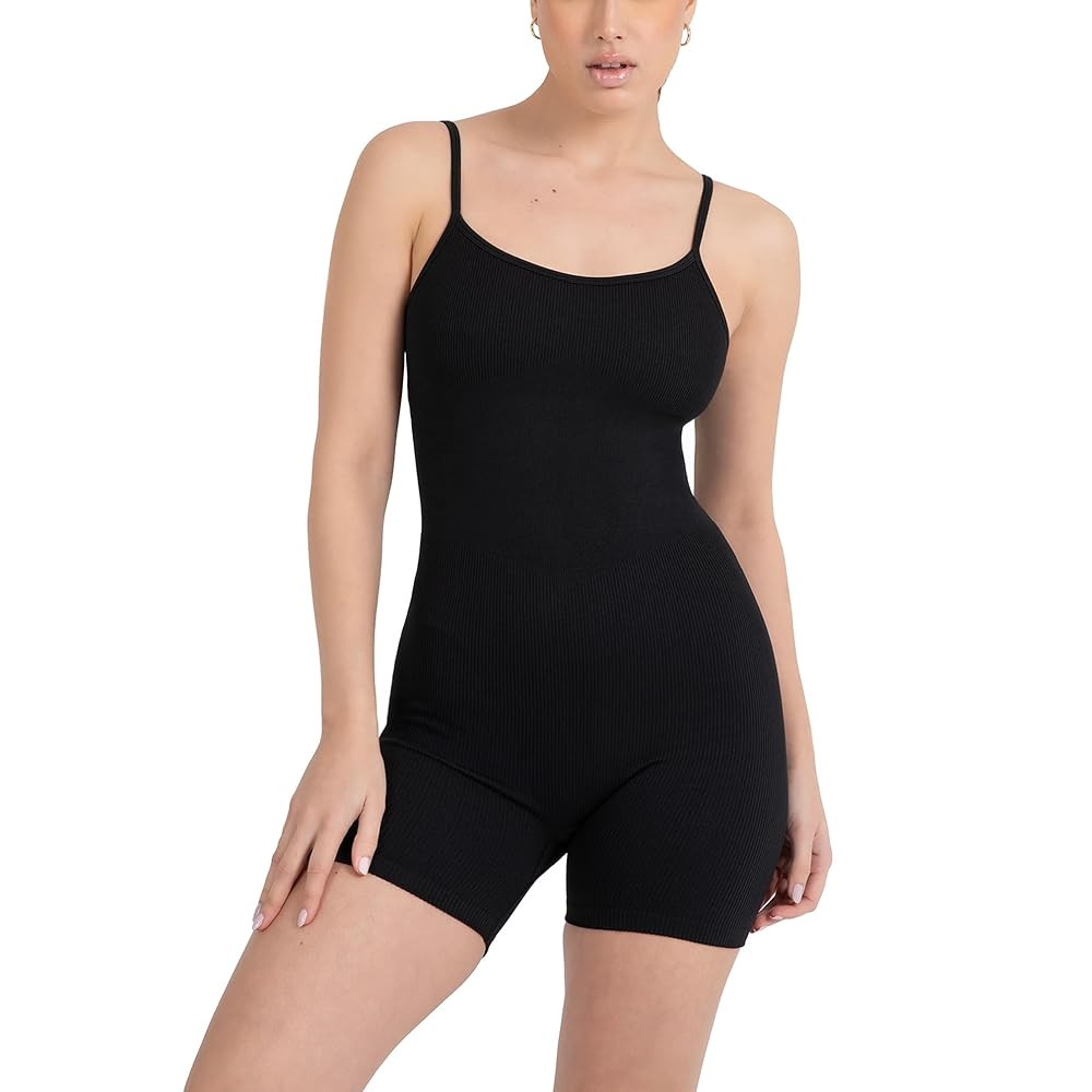 YITTY Active Women's Seamless Spaghetti Strap Short Jumpsuit – 5" Inseam One-Piece Ribbed Rompe... | Amazon (US)